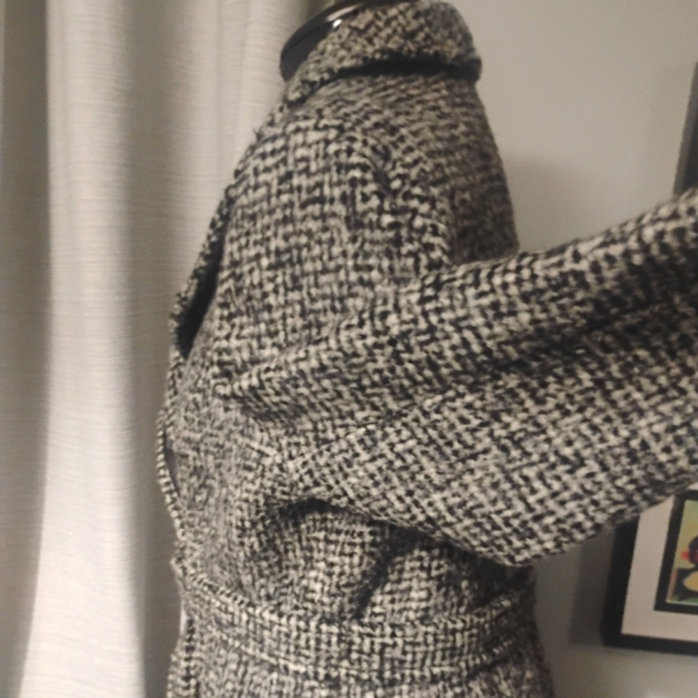 Cole Haan Asymmetrical Shawl Collar Wool Coat in Black and White Sz 14 - Picture 4 of 16